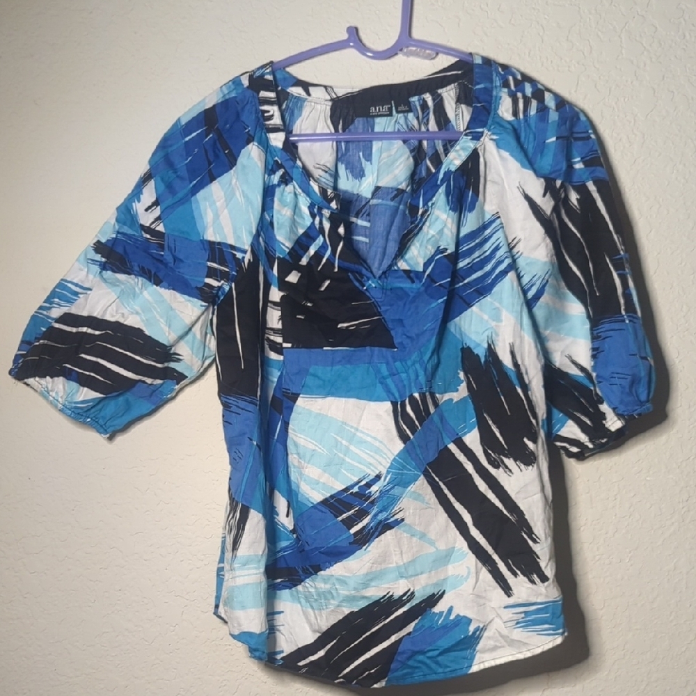 Blue and Black Patterned Women's Top
